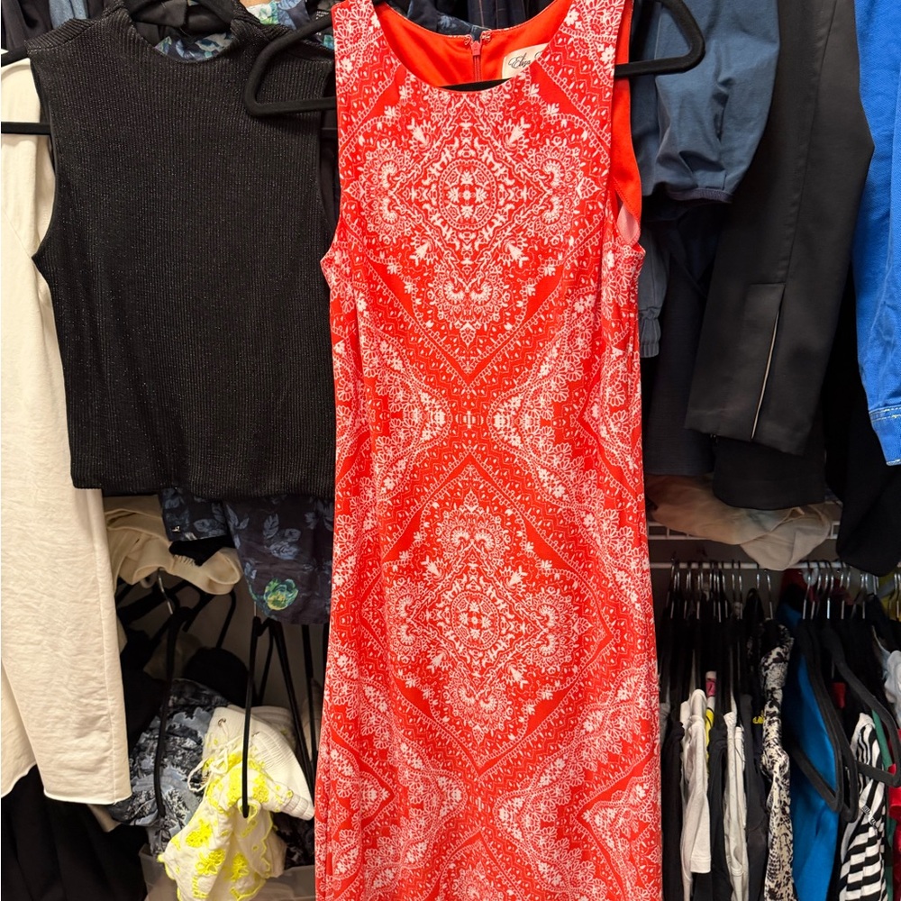 Eliza J Vibrant Orange  Paisley Midi Dress